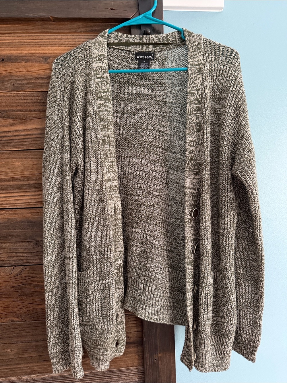 Wet Seal Olive Marled Open-Front Cardigan